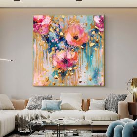 Hand Painted Oil Painting Abstract Flower Oil Painting on Canvas Large Wall Art Original Floral Wall Art Minimalist Art Gold Decor Custom Painting Liv (Style: 01, size: 120x120cm)