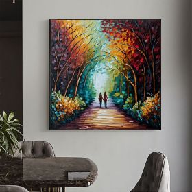 Hand Painted Oil Painting Abstract Original Romantic Cityscape Oil Painting On Canvas Large Wall Art Colorful Tree Painting Custom Painting Living roo (Style: 01, size: 100x100cm)