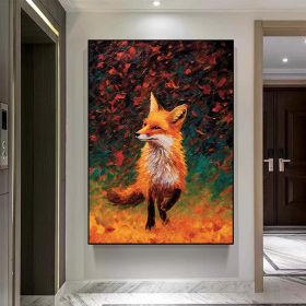 Hand Painted Oil Painting Original Custom Red Fox oil painting Canvas Wall decor Gift handmade fine art Fox Artwork Hand Painted Impressionist Red Fox (Style: 01, size: 50x70cm)