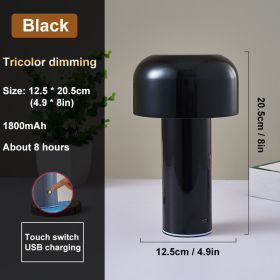 Italian Mushroom Table Lamp Night Light Portable Wireless Touch Rechargeable Desk Light Bedside Table Lamp Bedroom Desktop Decor (Lampshade Color: Black)