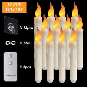 6/12/30pcs Floating LED Candles Remote Control Flameless Taper Candle Halloween Decor Party Birthday Wedding Christmas Supplies (Color: 12PCS yellow)