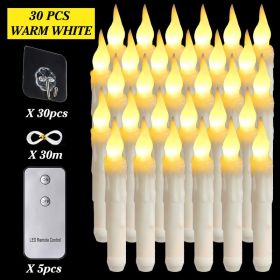 6/12/30pcs Floating LED Candles Remote Control Flameless Taper Candle Halloween Decor Party Birthday Wedding Christmas Supplies (Color: 30PCS warm white)