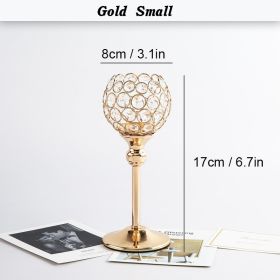 Gold/Silver Crystal Candle Holder Pillar Metal Tealight Candlestick Wedding Table Centerpiece Party Christmas Home Desktop Decor (Color: Gold  Small)