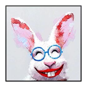 New Hand Painted Hilarious Rabbit Oil Painting Wall Canvas Art Picture for Living Room Decorative Funny Rabbit Painting Wall Art (size: 80x80cm)