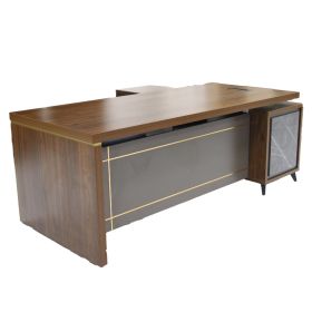 Office Furniture Wooden L Shape Office Executive Desk Office Desk with Side Cabinet (Color: WALNUT)