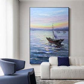 100% Handmade Sea Waves Canvas Painting Modern Ocean Seascape Artwork Pictures Thick Oil Wall Art Decoration For Office (size: 100x150cm)