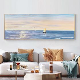 100% Handpainted Modern Abstract Simple Ocean Seaside Pure Ocean Sea oil painting Scandinavian wall artwork for home decor gift (size: 40x80cm)