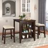 3 Piece Dining Table with Padded Stools, Table Set with Storage Shelf