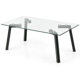 Modern Tempered Glass Coffee Table with Metal Frame for Living Room (Color: Black, transparent)