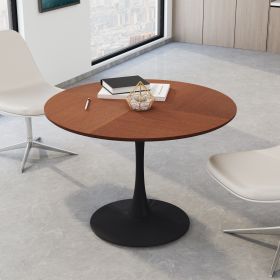 42"Modern Round Dining Table with Printed OAK Color Grain Table Top; Metal Base Dining Table;  End Table Leisure Coffee Table (Color: Oak)