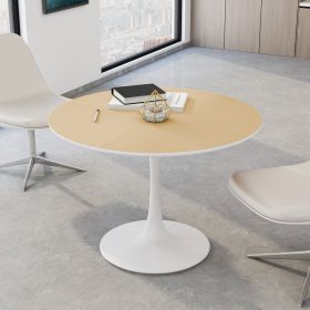 42"Modern Round Dining Table with Printed OAK Color Grain Table Top; Metal Base Dining Table;  End Table Leisure Coffee Table (Color: Natural)