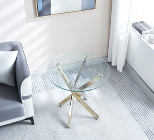 Modern Round Tempered Glass End Table with Chrome Legs (Color: gold)