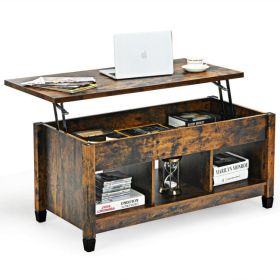 Lift Top Coffee Table with Hidden Storage Compartment (Color: BROWN)