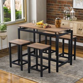 5-Piece Kitchen Counter Height Table Set, Industrial Dining Table with 4 Chairs (Color: Dark brown)