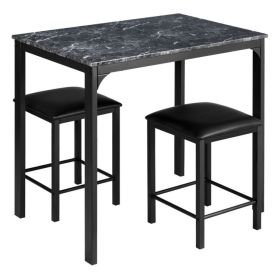 3 Pieces Counter Height Dining Set Faux Marble Table (Color: Black)