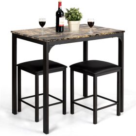 3 Pieces Counter Height Dining Set Faux Marble Table (Color: BROWN)