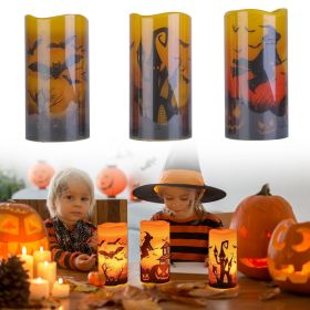 3 Pack Halloween Flameless Candle Lamp with Timer Setting Battery Operated Warm Orange Light Candles for Halloween Party Decoration Spider Crow Skull (Type: WitchBatCastle)