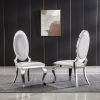 Leatherette Dining Chair with Oval Backrest Set of 2;  Stainless Steel Legs