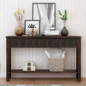 Rustic Entryway Console Table, 60" Long with two Different Size Drawers and Bottom Shelf for Storage (Color: Black)