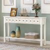 Rustic Entryway Console Table, 60" Long with two Different Size Drawers and Bottom Shelf for Storage