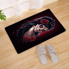 Halloween Flannel Floor Mat Bathroom Toilet Door Non-slop Mats Skull Absorbent Printing Floor Mat (Option: Halloween 210017-40x60)