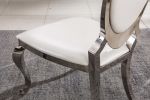 Leatherette Dining Chair with Oval Backrest Set of 2;  Stainless Steel Legs. Size: 22'Lx26"Dx44"H