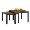 Nesting Coffee Table Set of 2;  Square Modern Stacking Table with Wood Finish for Living Room