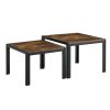 Nesting Coffee Table Set of 2;  Square Modern Stacking Table with Wood Finish for Living Room