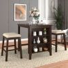 3 Piece Dining Table with Padded Stools, Table Set with Storage Shelf