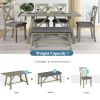 6 Piece Dining Table Set Wood Dining Table and chair Kitchen Table Set with Table;  Bench and 4 Chairs;  Rustic Style; White+Gray