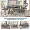 6 Piece Dining Table Set Wood Dining Table and chair Kitchen Table Set with Table;  Bench and 4 Chairs;  Rustic Style; White+Gray