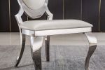 Leatherette Dining Chair with Oval Backrest Set of 2;  Stainless Steel Legs. Size: 22'Lx26"Dx44"H