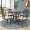 5-Piece Round Dining Table and 4 Fabric Chairs with Special-shaped Table Legs and Storage Shelf