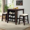 3 Piece Dining Table with Padded Stools, Table Set with Storage Shelf