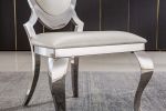 Leatherette Dining Chair with Oval Backrest Set of 2;  Stainless Steel Legs