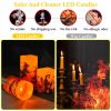 3 Pack Halloween Flameless Candle Lamp with Timer Setting Battery Operated Warm Orange Light Candles for Halloween Party Decoration Spider Crow Skull