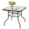 Outdoor Garden Lawn Pool Deck High Dining Bistro Table Tempered Glass Top with Umbrella Hole