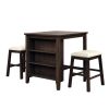 3 Piece Dining Table with Padded Stools, Table Set with Storage Shelf