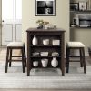 3 Piece Dining Table with Padded Stools, Table Set with Storage Shelf