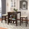 3 Piece Dining Table with Padded Stools, Table Set with Storage Shelf