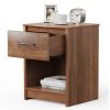 Wooden End Side Table Nightstand with Drawer Storage Shelf