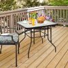 Outdoor Garden Lawn Pool Deck High Dining Bistro Table Tempered Glass Top with Umbrella Hole