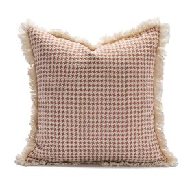 Tassel Lace Pillow Modern Wine Houndstooth Orange Cushion Cover (Option: Houndstooth Jacquard-45 X45cm Without Core)