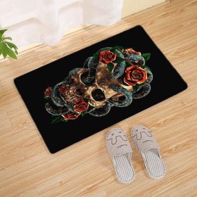 Halloween Flannel Floor Mat Bathroom Toilet Door Non-slop Mats Skull Absorbent Printing Floor Mat (Option: Halloween 210009-45x75)