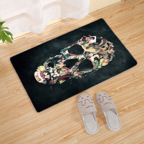 Halloween Flannel Floor Mat Bathroom Toilet Door Non-slop Mats Skull Absorbent Printing Floor Mat (Option: Halloween 210002-45x75)